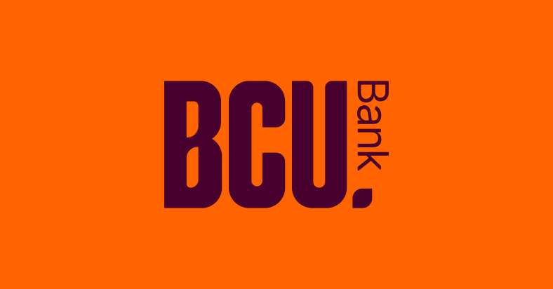 bcu logo on navy blue background with orange and light blue leaf icons surrounding it