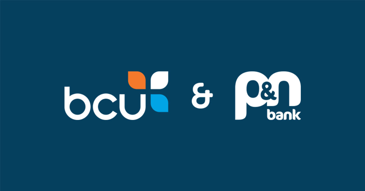 bcu and P&N Bank logos on navy blue background