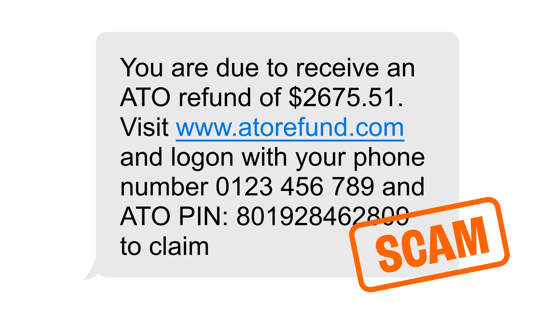 A scam text message about a tax refund